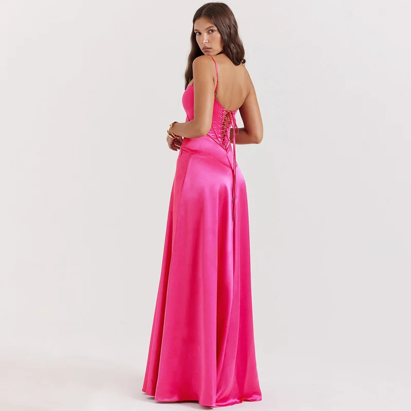 Ingrid – Elegantes Maxikleid aus Satin mit Bindeband am Rücken für Damen