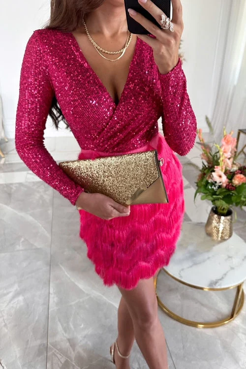Brigitte – Elegantes Minikleid mit Pailletten und V-Ausschnitt für Damen