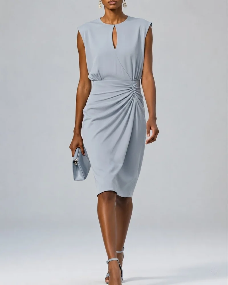 Laura – Elegantes Midi-Cocktailkleid mit Schlüssellochausschnitt für Damen