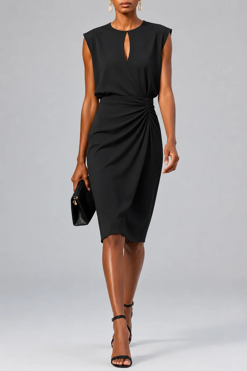 Laura – Elegantes Midi-Cocktailkleid mit Schlüssellochausschnitt für Damen