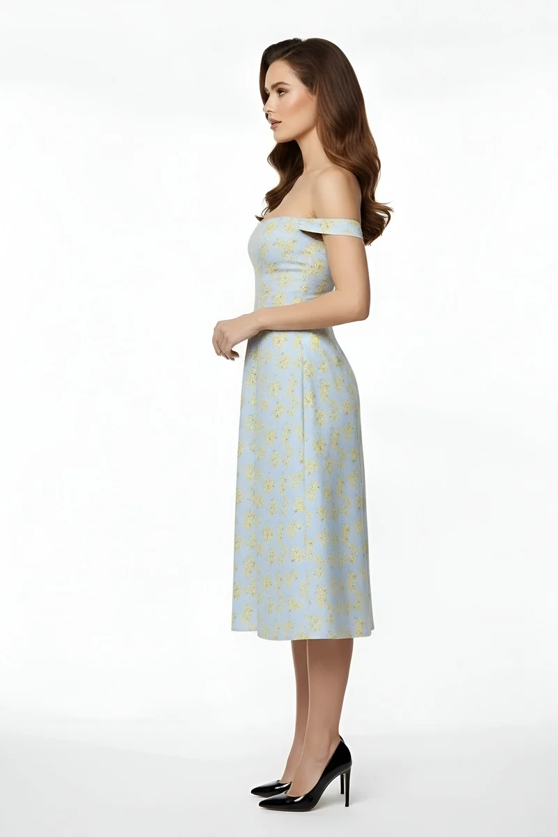 Franziska – Elegantes schulterfreies Midi-Partykleid mit Schlitz für Damen