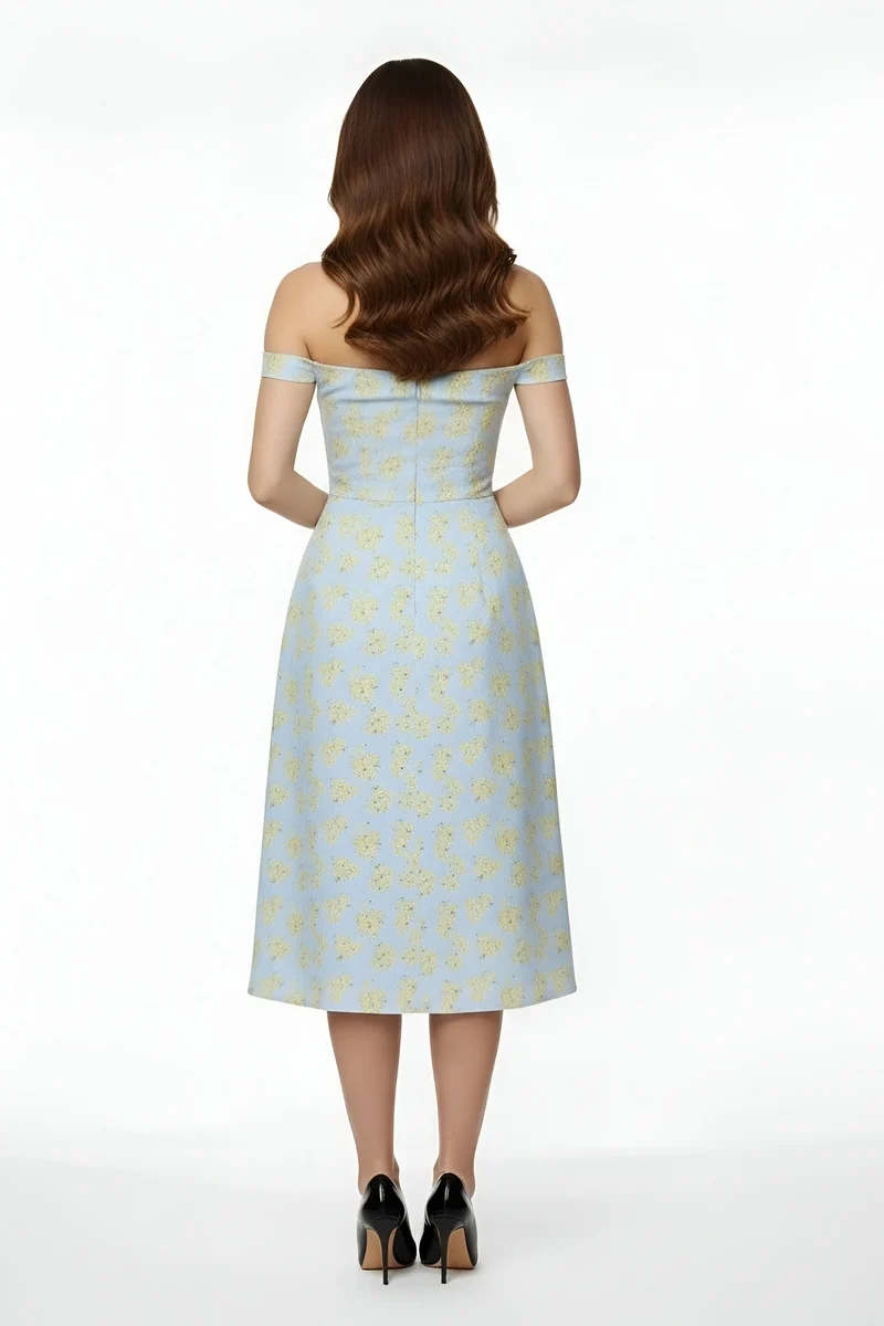 Franziska – Elegantes schulterfreies Midi-Partykleid mit Schlitz für Damen