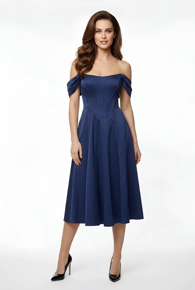 Franziska – Elegantes schulterfreies Midi-Partykleid mit Schlitz für Damen