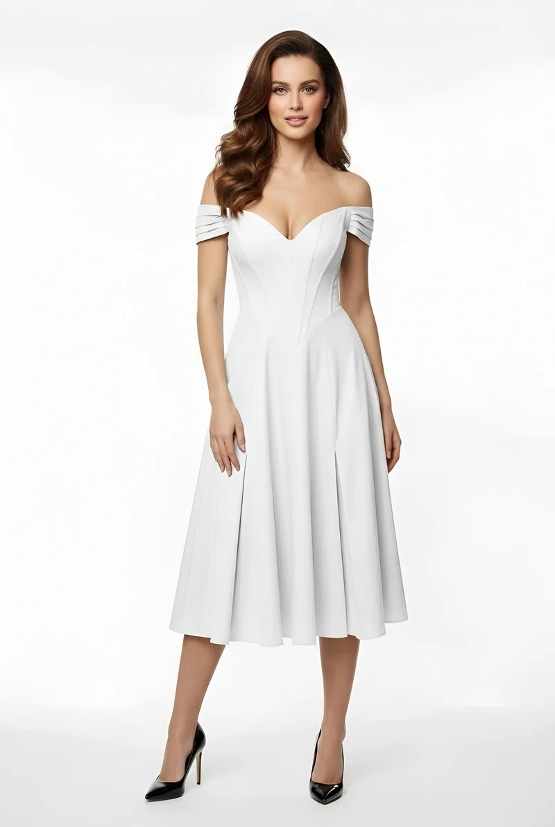 Franziska – Elegantes schulterfreies Midi-Partykleid mit Schlitz für Damen