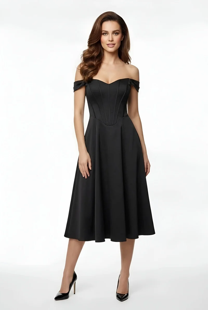 Franziska – Elegantes schulterfreies Midi-Partykleid mit Schlitz für Damen