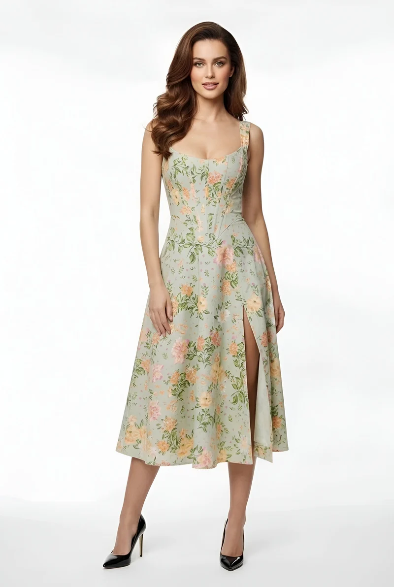 Franziska – Elegantes schulterfreies Midi-Partykleid mit Schlitz für Damen