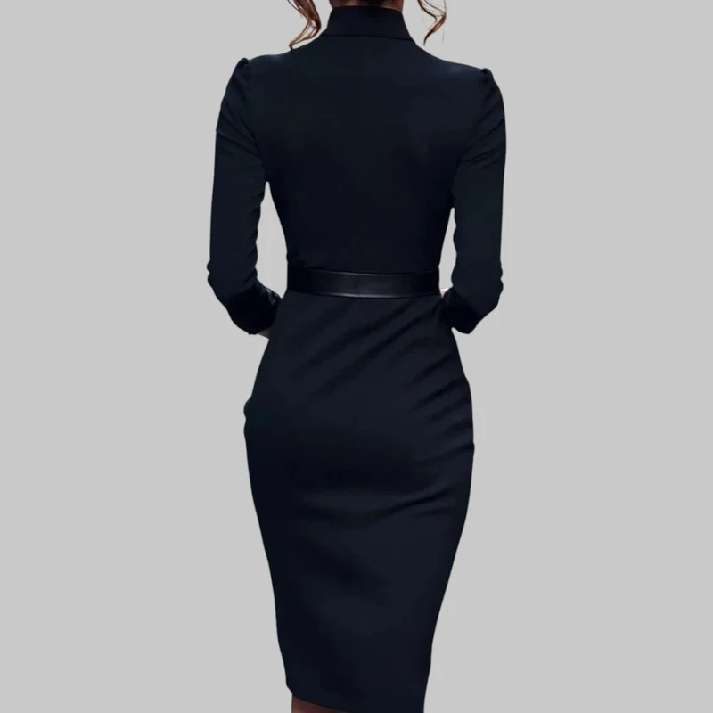Daniela – Elegantes Midi-Etuikleid mit Gürtel und elegantem Kragen für Damen