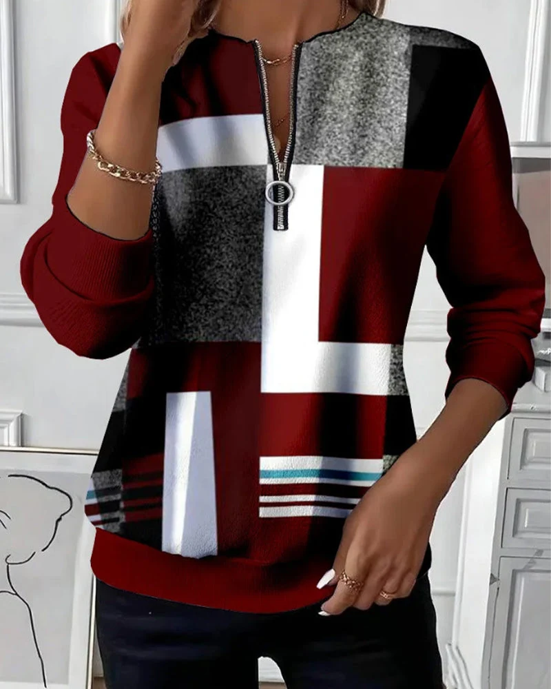 Serinia | Geometrischer Reißverschluss-Pullover