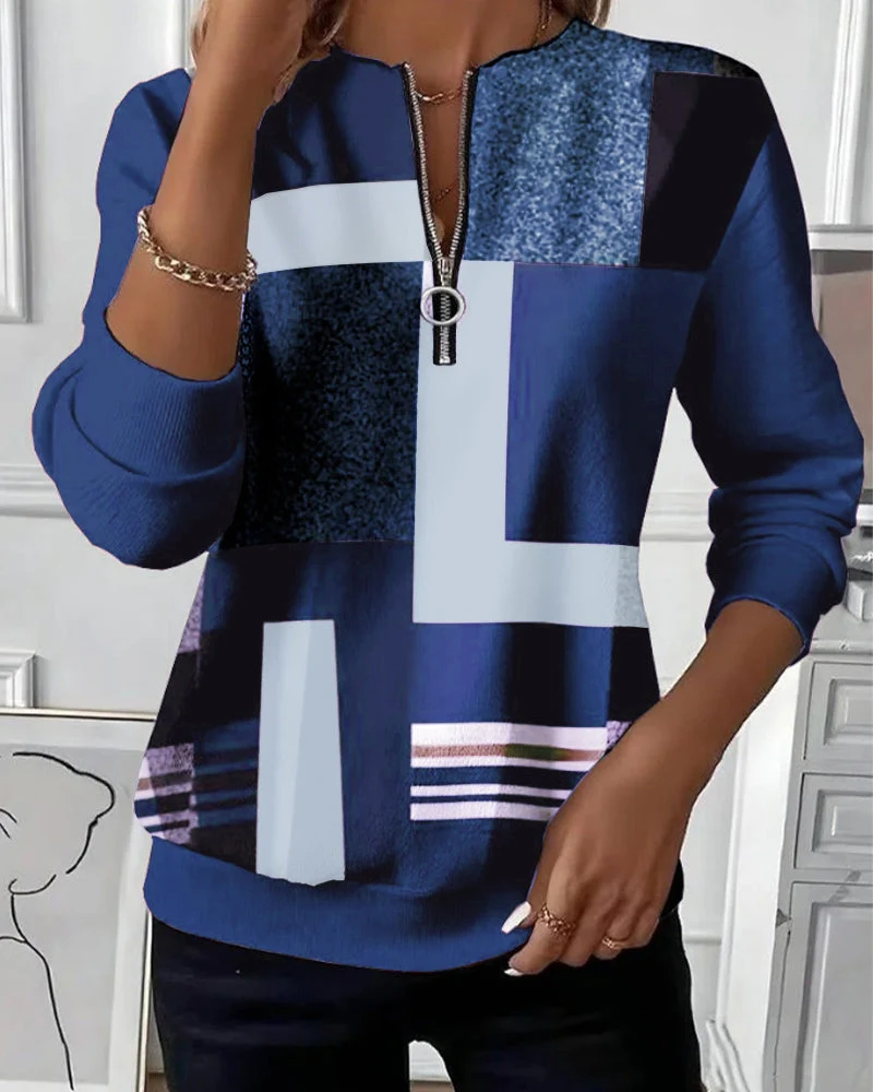 Serinia | Geometrischer Reißverschluss-Pullover