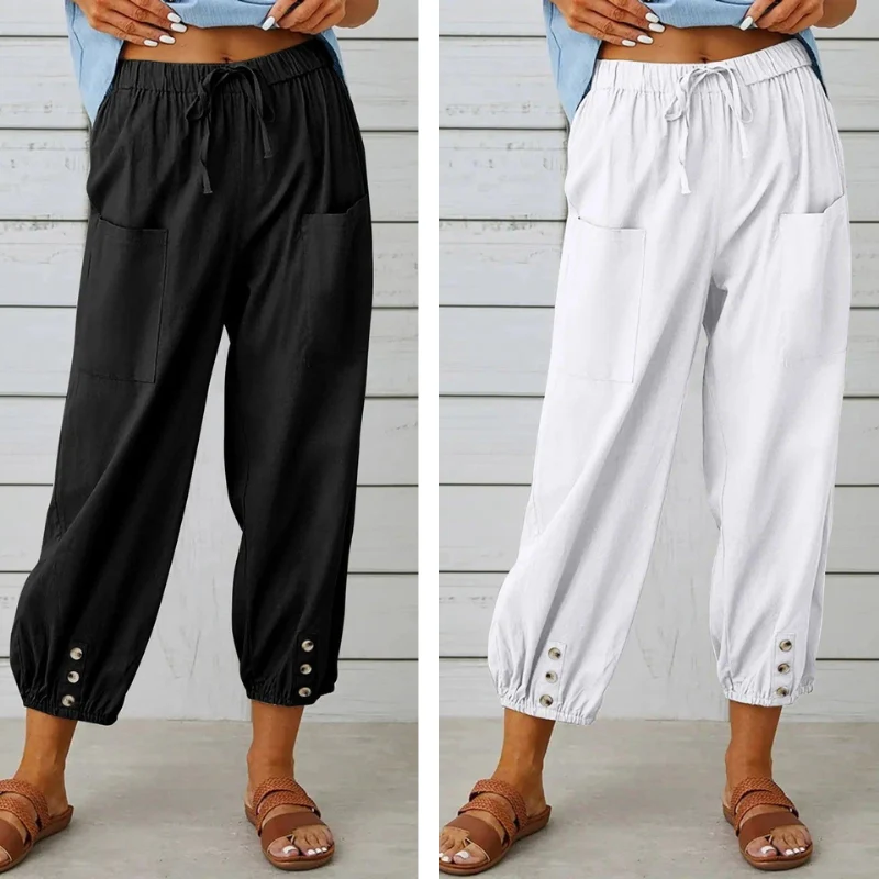 Lidia | Weite Damenhose aus Baumwolle und Leinen