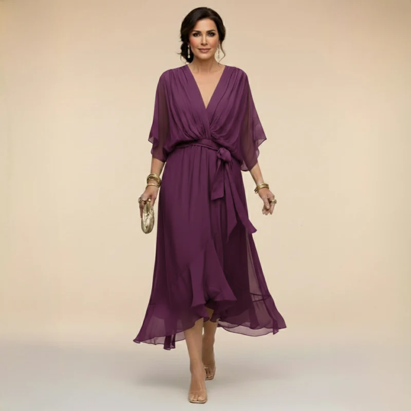 Monica | Chiffon-Kleid mit V-Ausschnitt