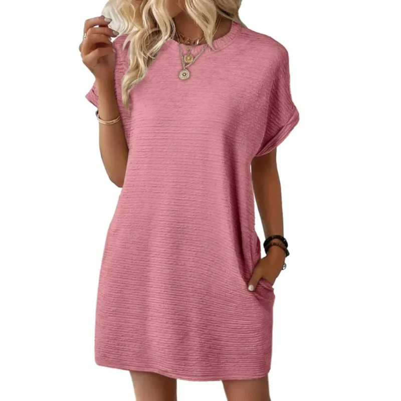 Evasha | Lässig Minimalistisch Rundhalsausschnitt Sommerkleid