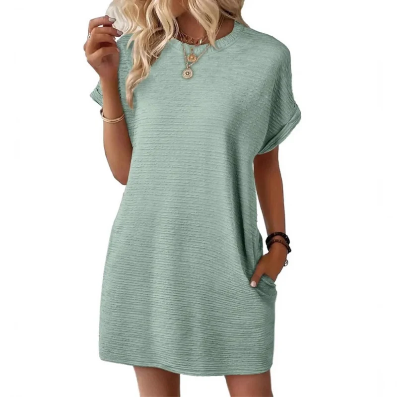 Evasha | Lässig Minimalistisch Rundhalsausschnitt Sommerkleid