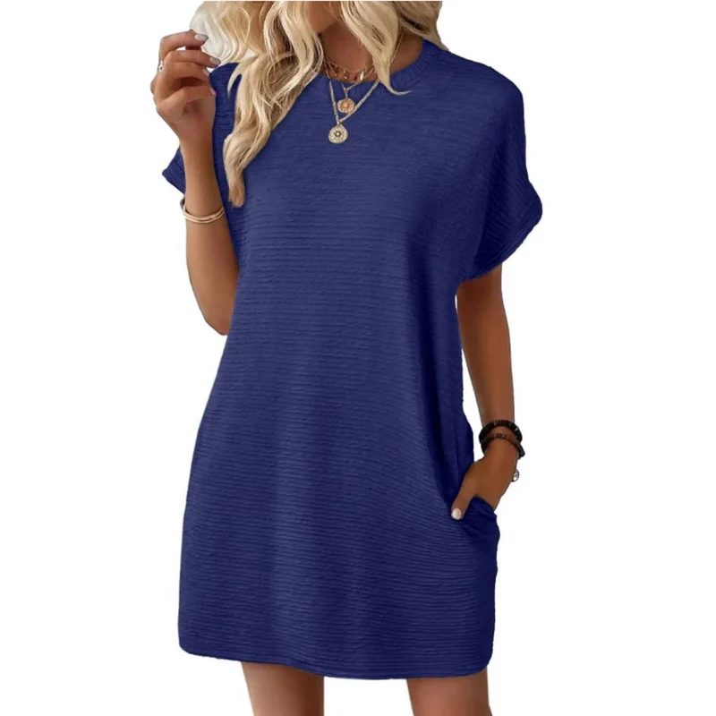 Evasha | Lässig Minimalistisch Rundhalsausschnitt Sommerkleid
