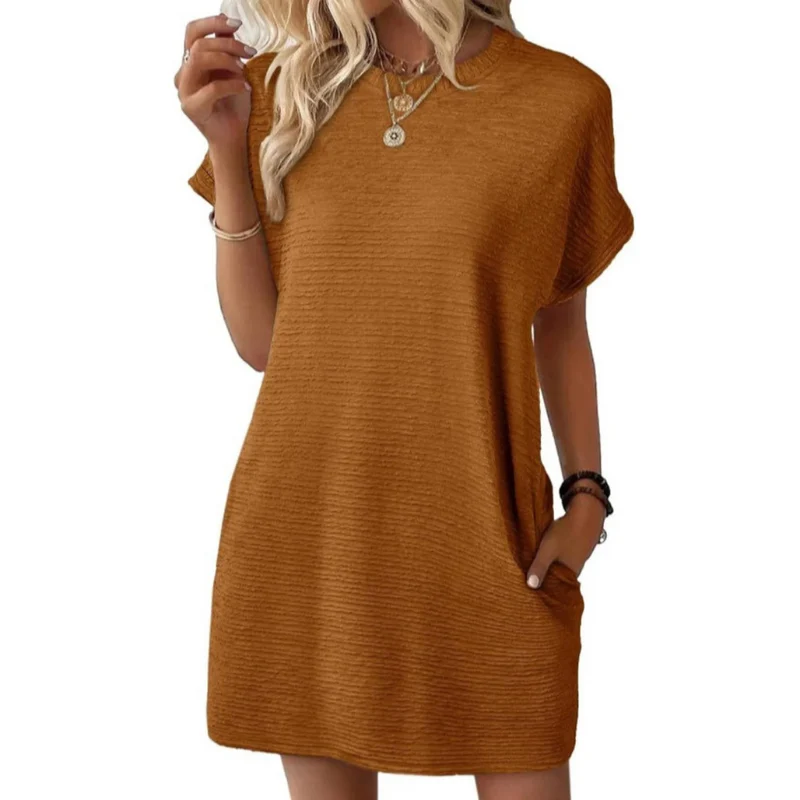 Evasha | Lässig Minimalistisch Rundhalsausschnitt Sommerkleid