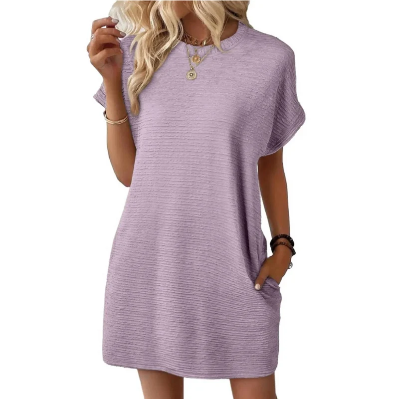 Evasha | Lässig Minimalistisch Rundhalsausschnitt Sommerkleid