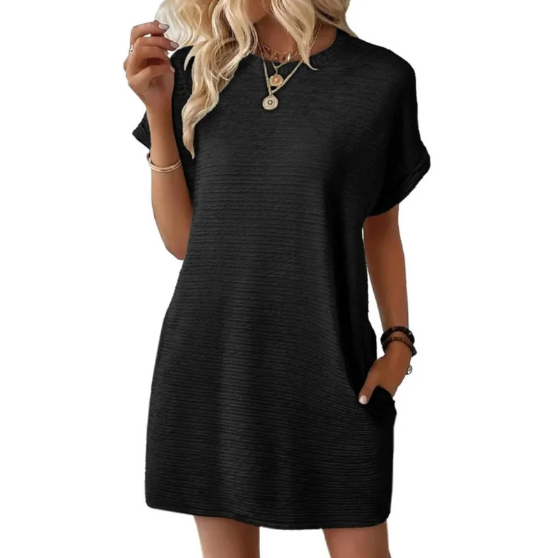 Evasha | Lässig Minimalistisch Rundhalsausschnitt Sommerkleid