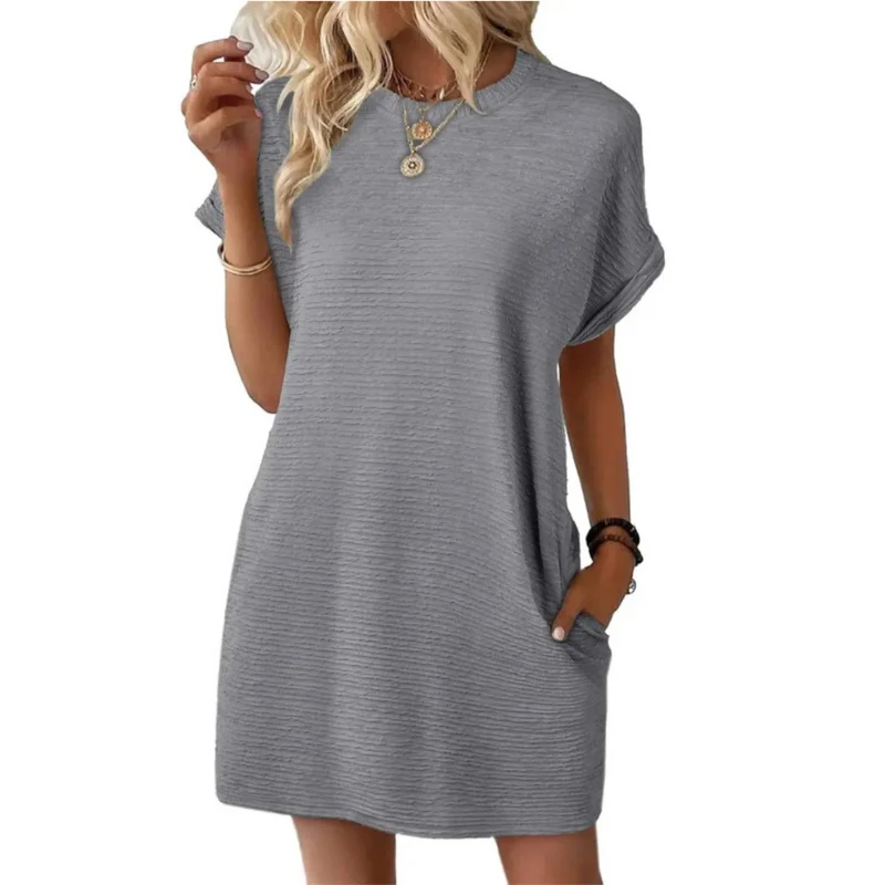 Evasha | Lässig Minimalistisch Rundhalsausschnitt Sommerkleid