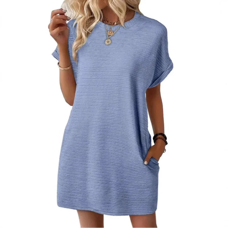 Evasha | Lässig Minimalistisch Rundhalsausschnitt Sommerkleid