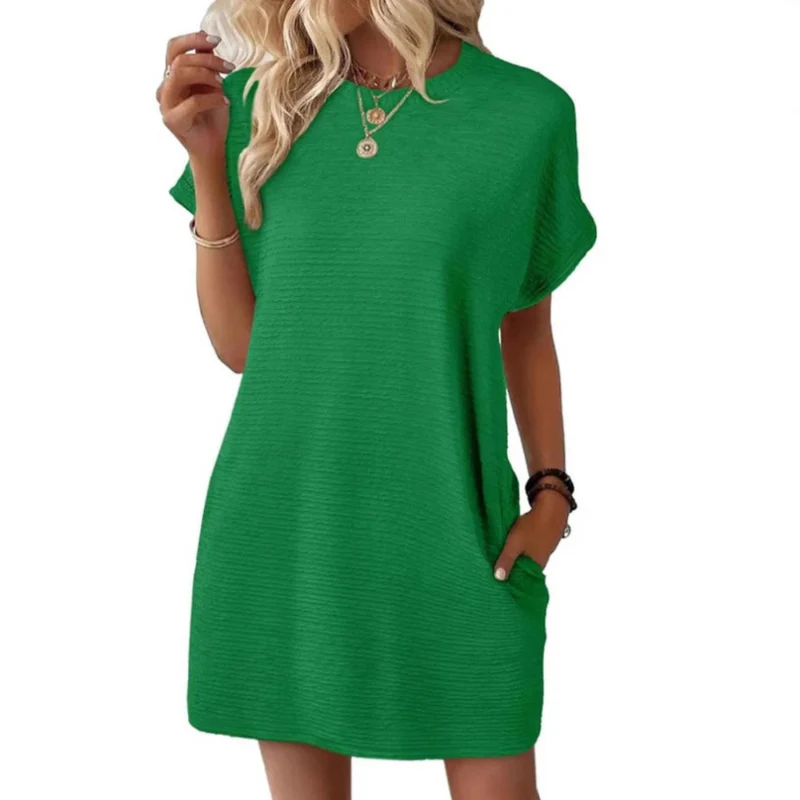 Evasha | Lässig Minimalistisch Rundhalsausschnitt Sommerkleid