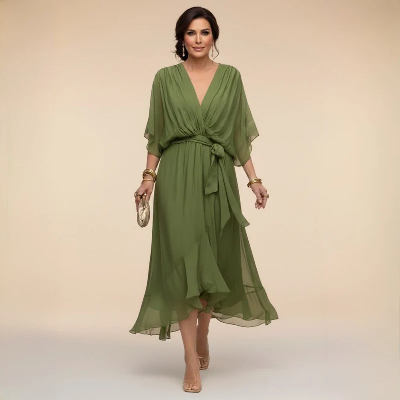 Marta | Chiffonkleid Mit V-Ausschnitt