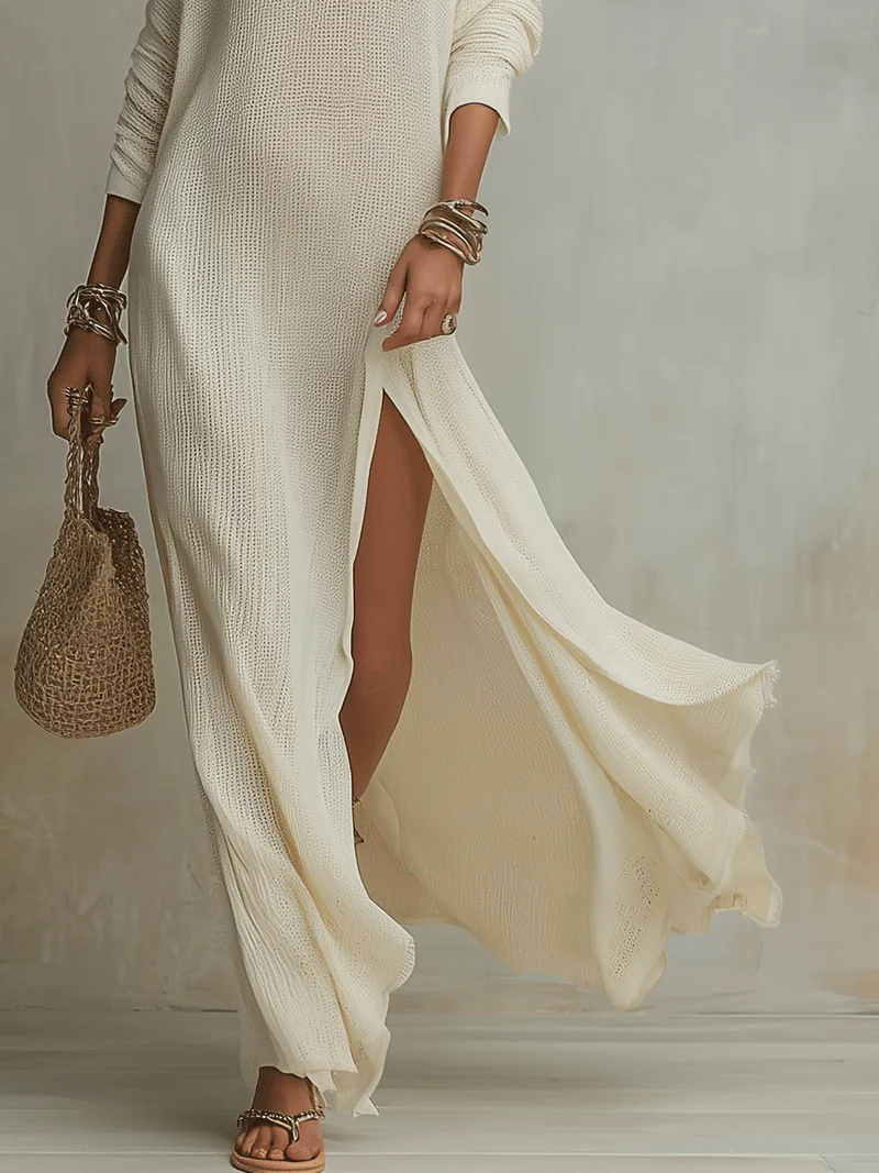 Gigi – Bohemianisches Maxi-Kleid mit One-Shoulder-Design und strukturierter Oberfläche