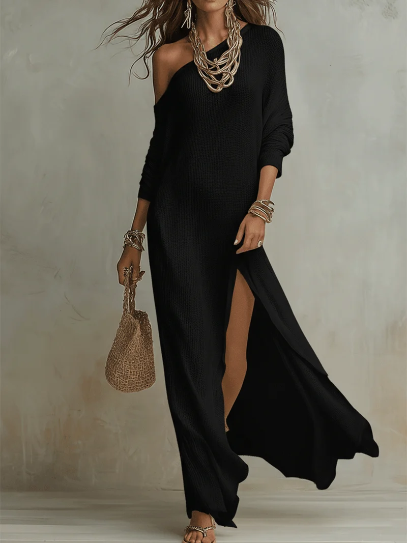 Gigi – Bohemianisches Maxi-Kleid mit One-Shoulder-Design und strukturierter Oberfläche