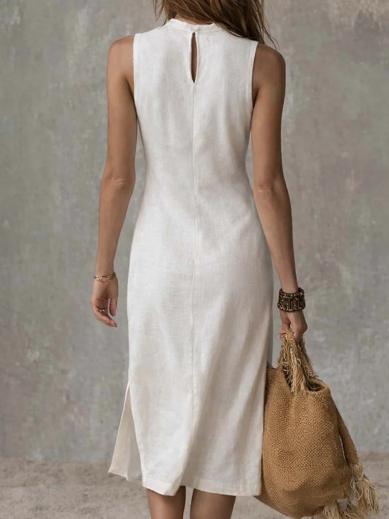 Xandra – Midi-Kleid mit Stehkragen und Seitenschlitz