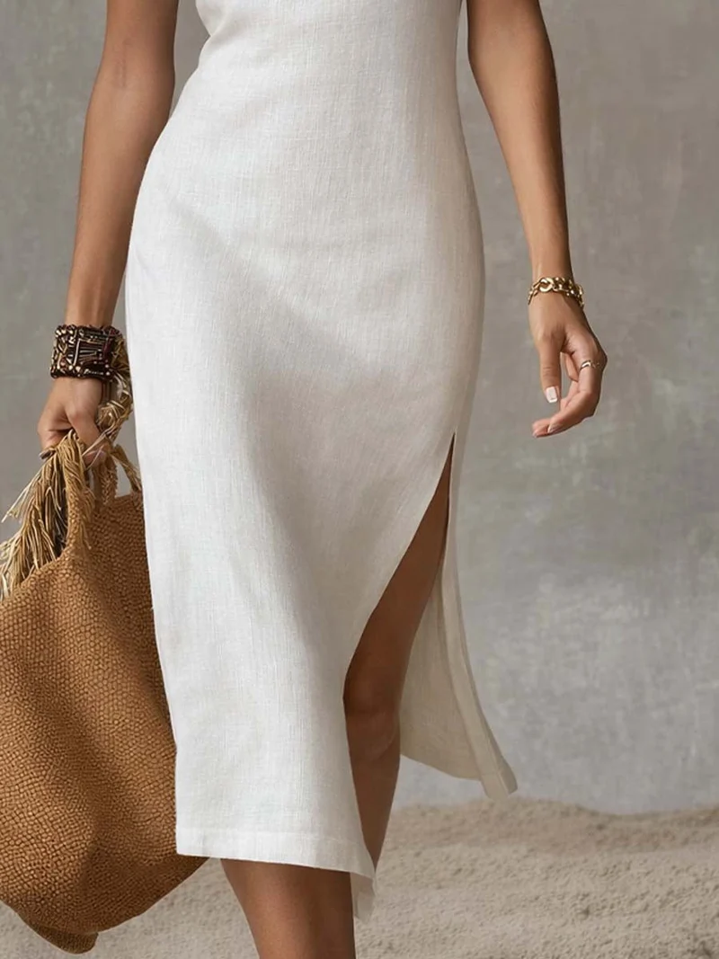 Xandra – Midi-Kleid mit Stehkragen und Seitenschlitz