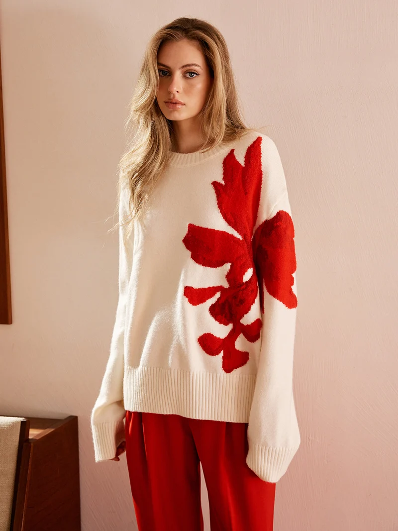 Gloria – Jacquard-Pullover mit Rundhalsausschnitt