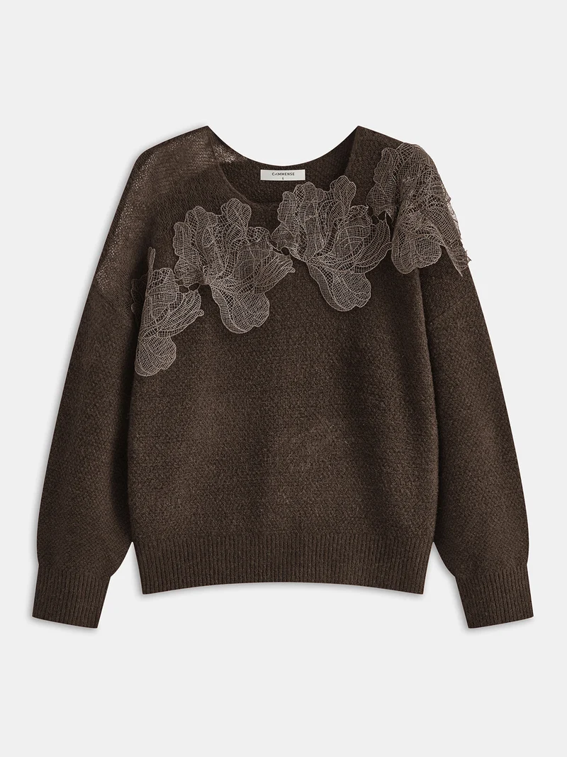Erika – Pullover aus floraler Spitze, halbtransparent, mit Rundhalsausschnitt