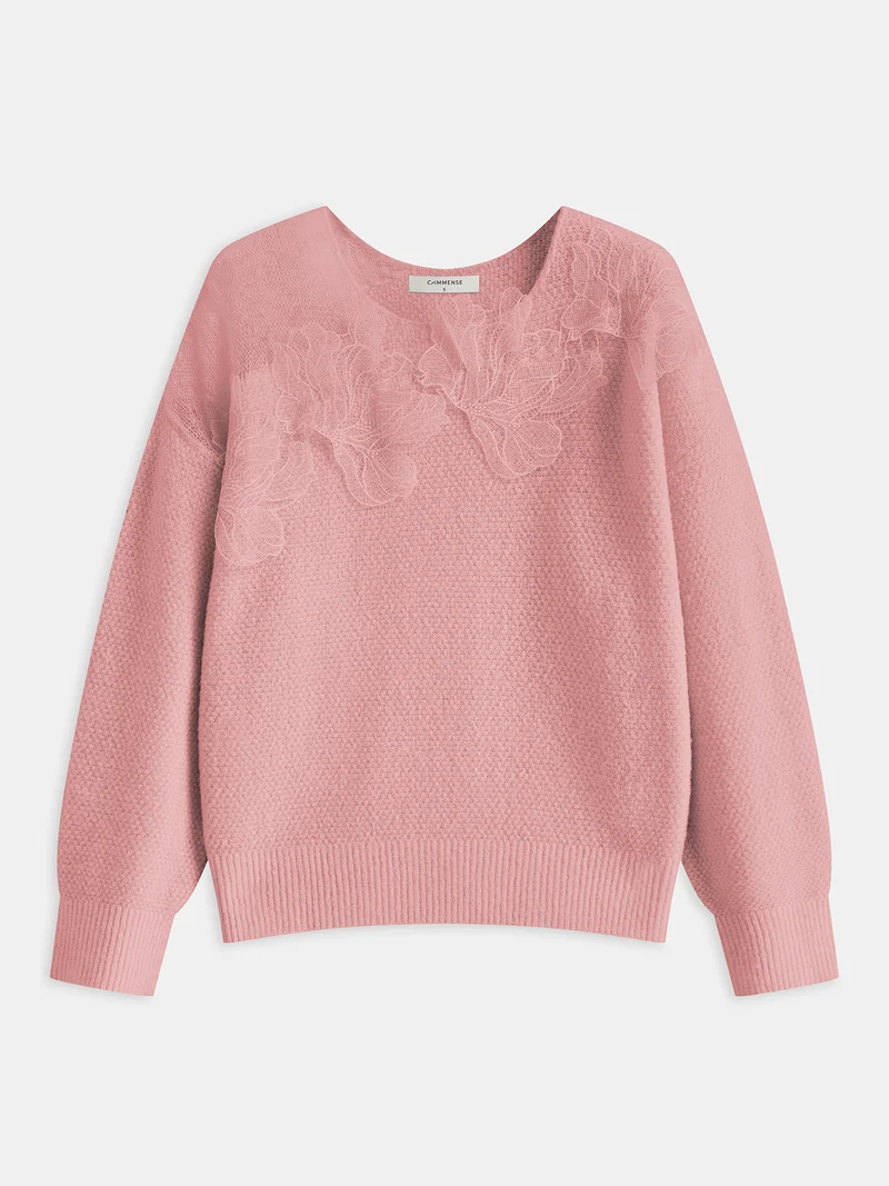 Erika – Pullover aus floraler Spitze, halbtransparent, mit Rundhalsausschnitt