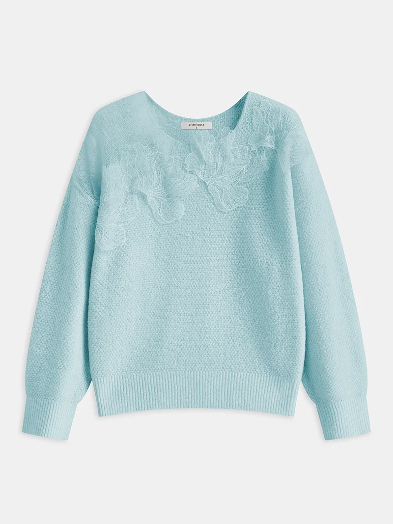 Erika – Pullover aus floraler Spitze, halbtransparent, mit Rundhalsausschnitt