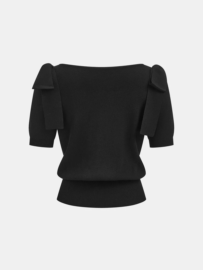 Chiara – Strickpullover mit Schleife an der Schulter und kurzen Ärmeln