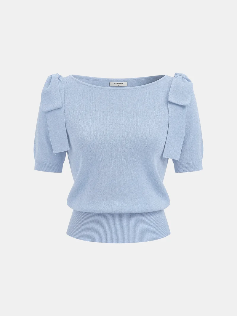 Chiara – Strickpullover mit Schleife an der Schulter und kurzen Ärmeln