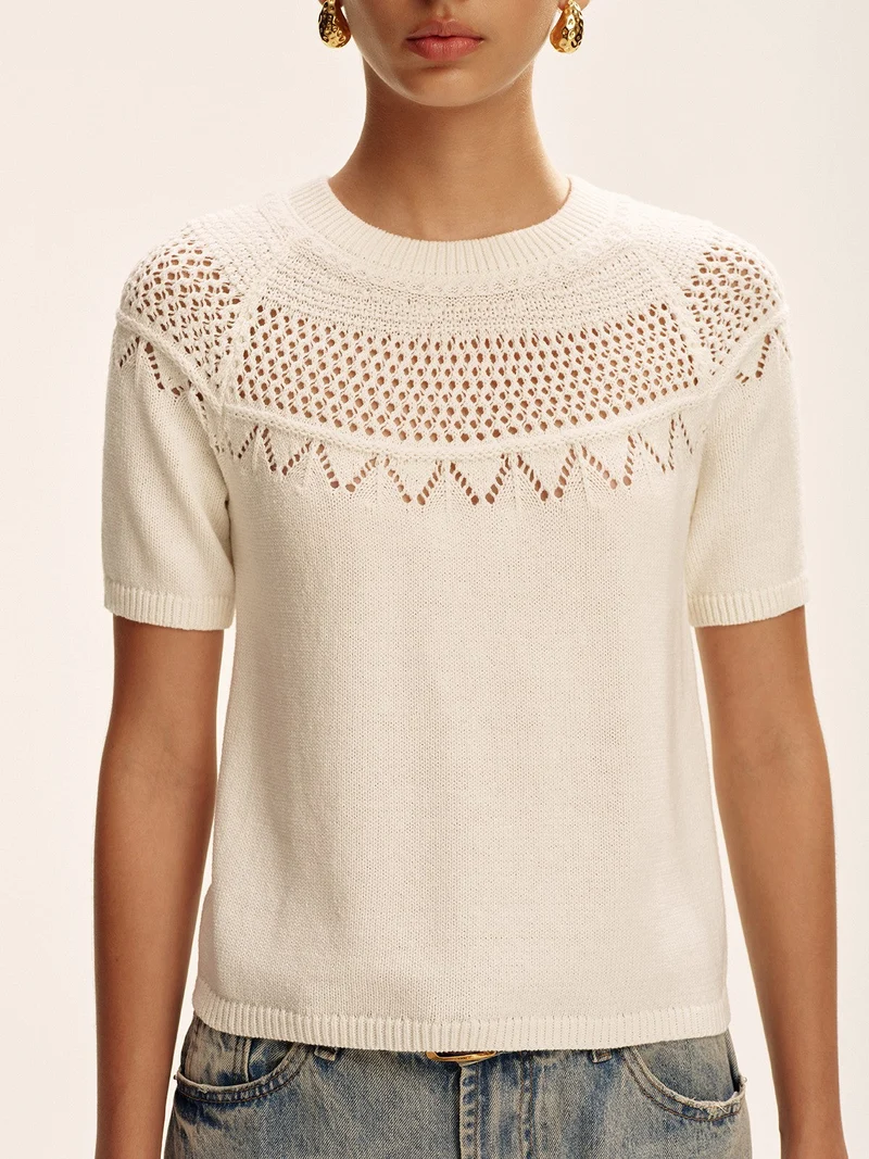 Anke - Kurzärmeliger Strickpullover mit Lochmuster