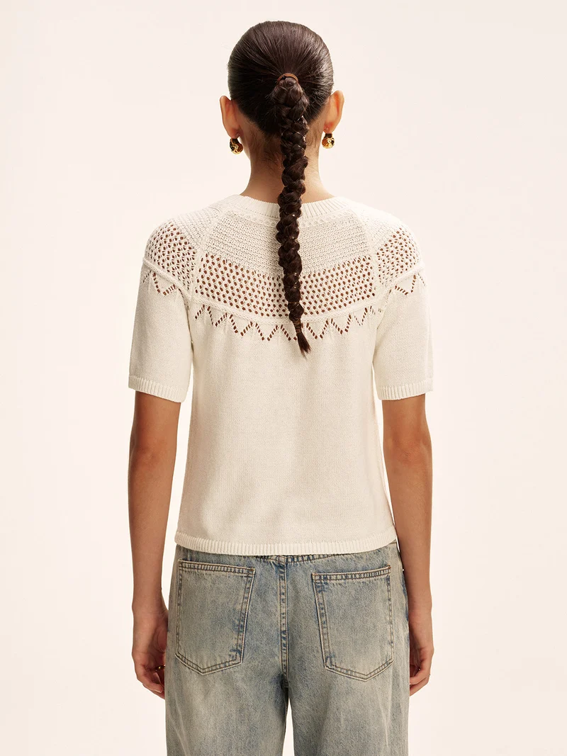 Anke - Kurzärmeliger Strickpullover mit Lochmuster