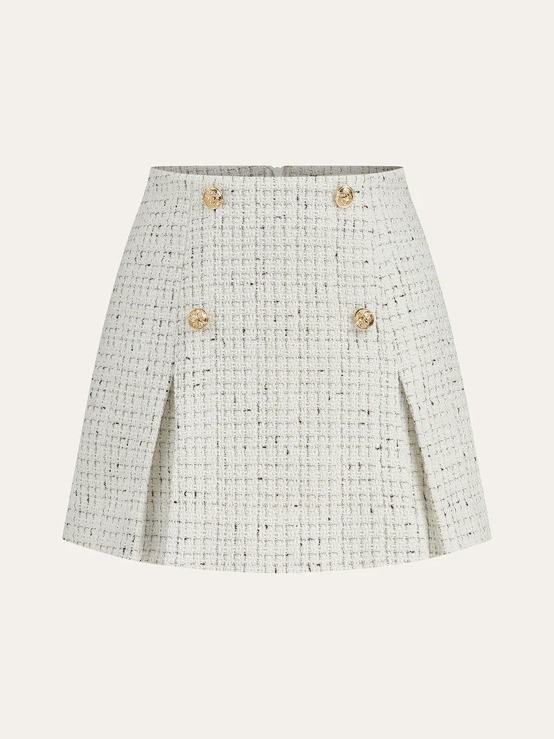 Hedwig - Minirock aus plissiertem Tweed mit Metallknöpfen