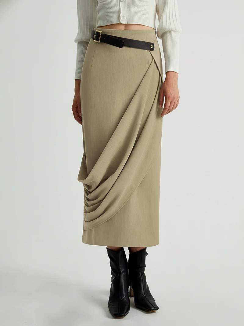 Verena - Asymmetrischer Drapierrock mit Gürtel