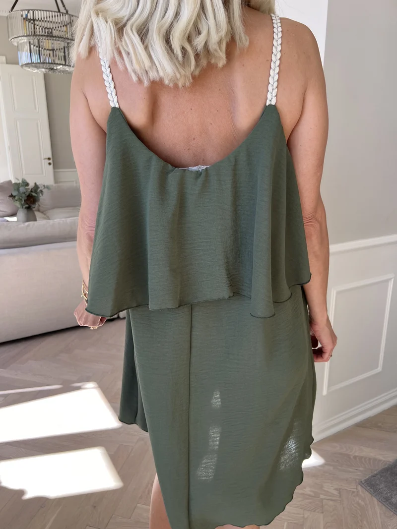 Damen Spaghettiträger Rüschen Sommer Midikleid