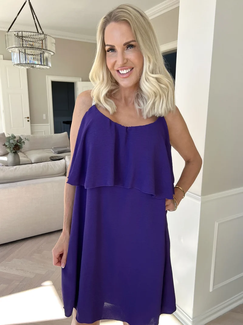 Damen Spaghettiträger Rüschen Sommer Midikleid
