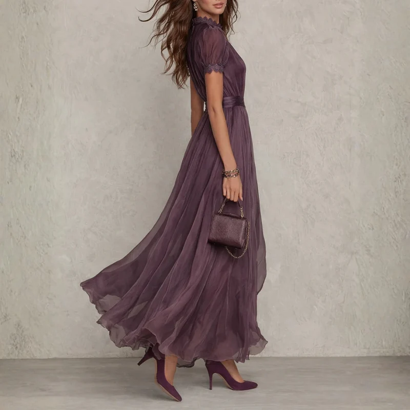 Vivienne | Chiffon-Maxikleid mit Spitzenbesatz