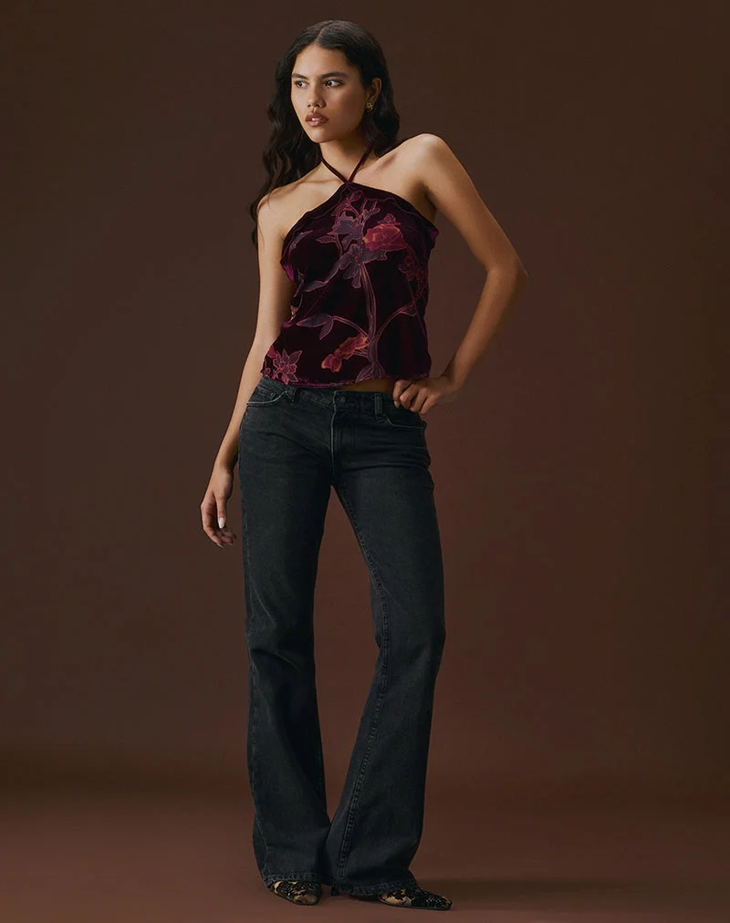 Fiorella – Top in floralem Devoré in Burgunderrot