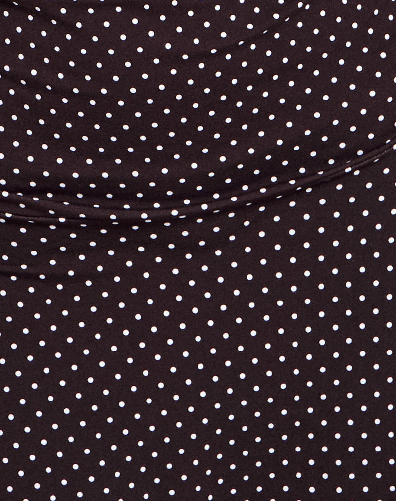 Dani – Luscian Mini-Kleid mit tiefem Ausschnitt in Micro-Polka Braun