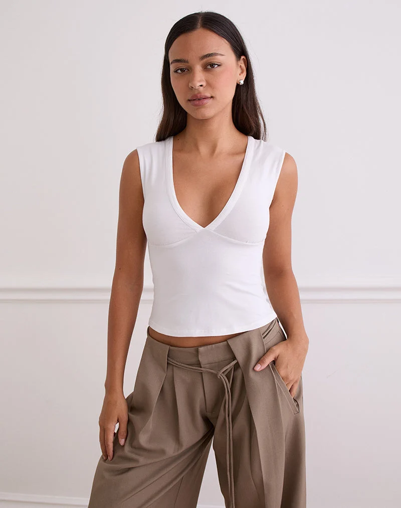 Emberly Plunge Top in White