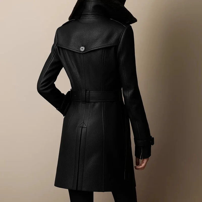 Simone - Eleganter mittellanger Leder-Mantel