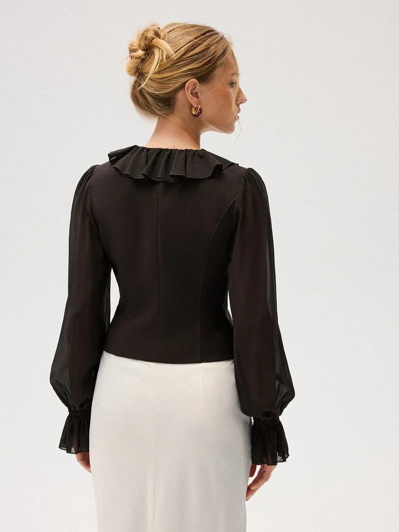 Kaya – Bluse aus Chiffon mit Rüschen und doppelter Knopfleiste