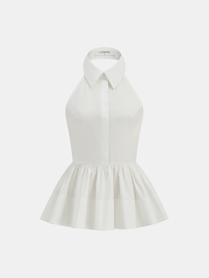 Meike – Baumwollbluse mit Neckholder und rückenfreiem Schößchen