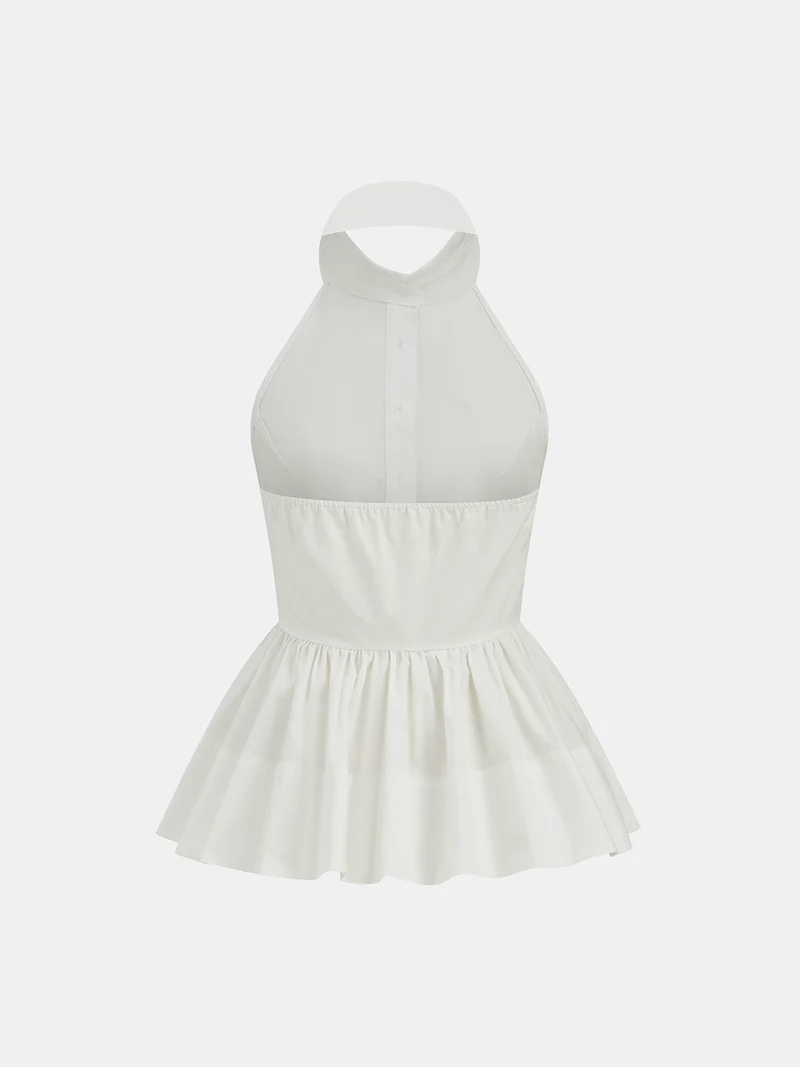 Meike – Baumwollbluse mit Neckholder und rückenfreiem Schößchen