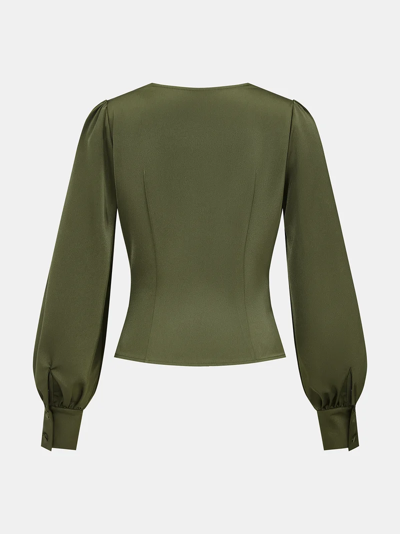 Merle - Satin Cowl-Neck Long Sleeve Blouse